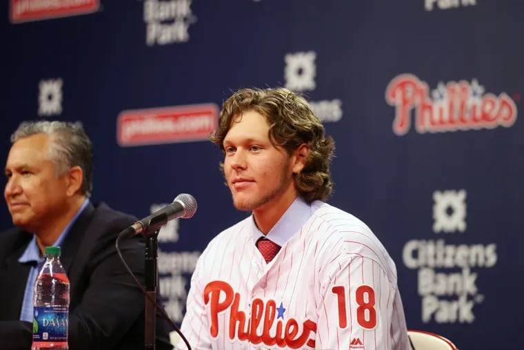 Alec Bohm, the Phillies third-overall pick in last week's draft, was introduced in Philly on Tuesday after he and the team agreed to terms.