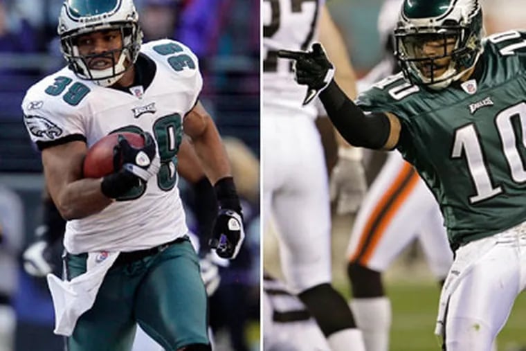 Eagles rookies Quintin Demps (left) and DeSean Jackson (right) need to continue to have a big impact on the field. (Staff photos)