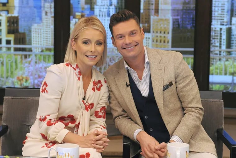 Kelly Ripa and are pictured during the production of &quot;LIVE Kelly&quot; in New York on Monday, May 1, 2017