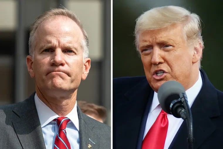 Bill McSwain, the former top federal prosecutor in Philadelphia (left), wrote a letter to former President Donald Trump seeking his support for a possible run to become Pennsylvania's next governor.