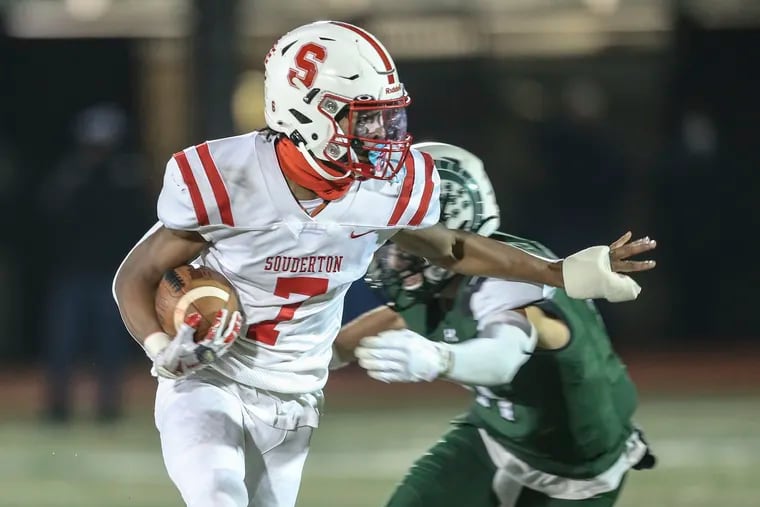 Souderton's Jalen White ran for 155 yards and two touchdowns in the Big Red's 31-17 win over Pennridge on Friday in the District 1 Class 6A title game.