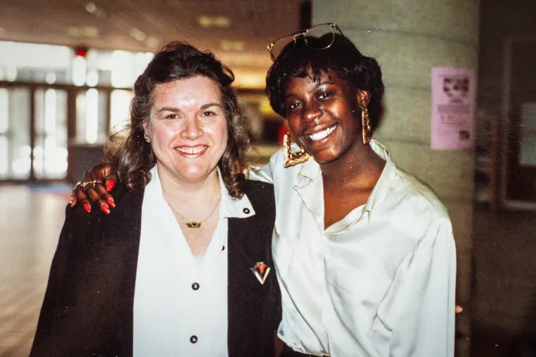 Philadelphia English teacher Jeanette Jimenez and Cherelle Parker, mayor-elect of Philadelphia, in 1990. Jimenez taught Parker at the Philadelphia School District's innovative Parkway program, and the two forged a bond for life.