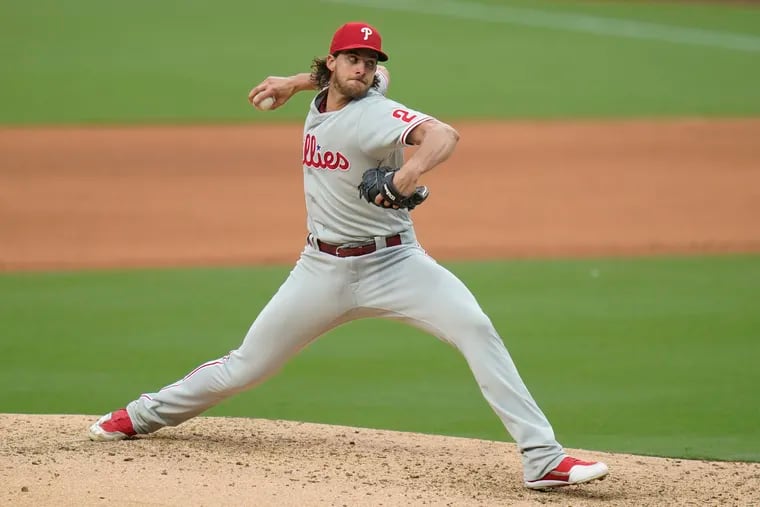 Starter Aaron Nola went from a perfect game to a no-decision in the Phillies' loss to San Diego