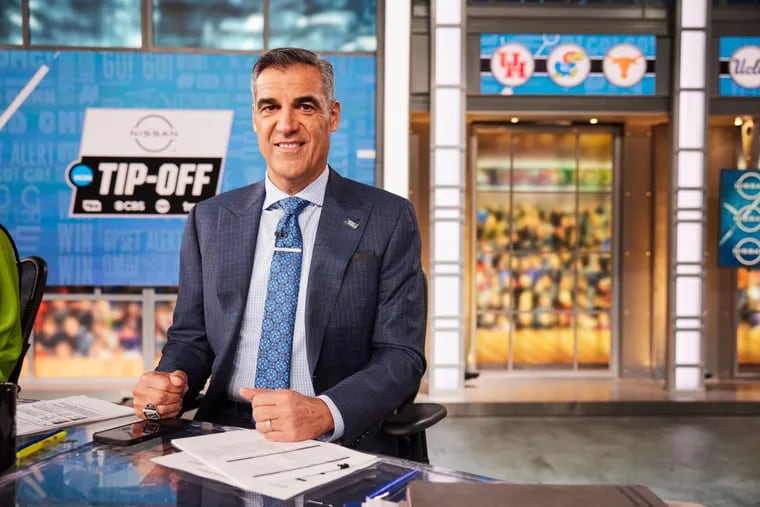 Jay Wright says that he still has a lot to learn about how to be a full-time college basketball analyst: "It's like being in school again."