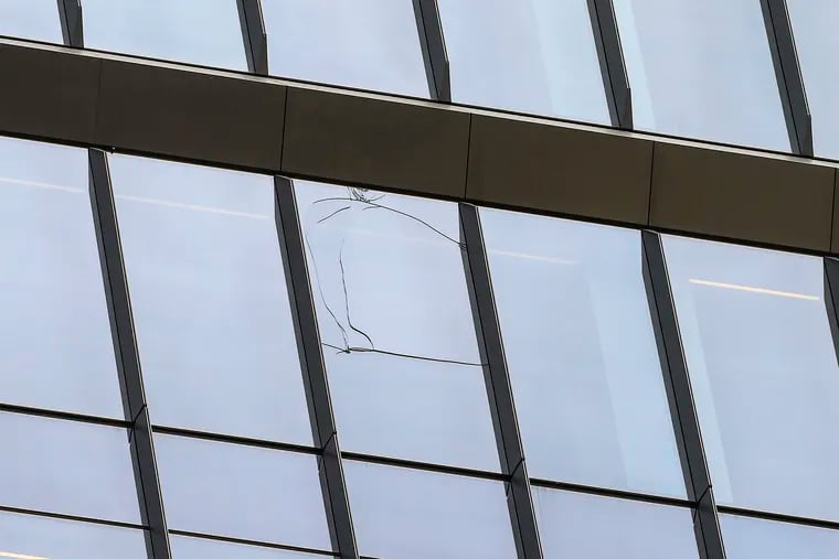 Police are investigating possible bullet damage to a window at the Comcast Technology Center on Thursday.