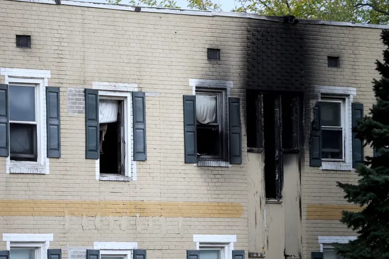 The charred exterior at the scene of an early morning Sunday fire on the 3400 block of Cramer Street in Camden, N.J.