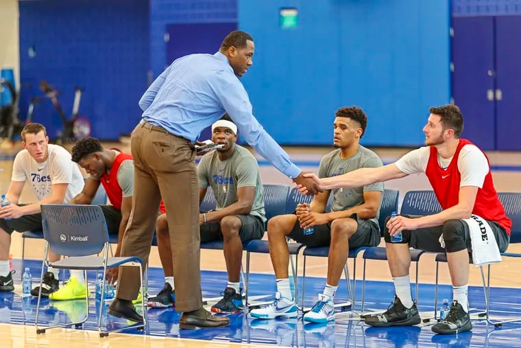 Sixers general manager Elton Brand, pictured shaking the hands of the prospects who participated in Monday's predraft workout, will get a look at international prospects Jaylen Hoard (France) and Harry Froling (Australia) in the next workout on Thursday.