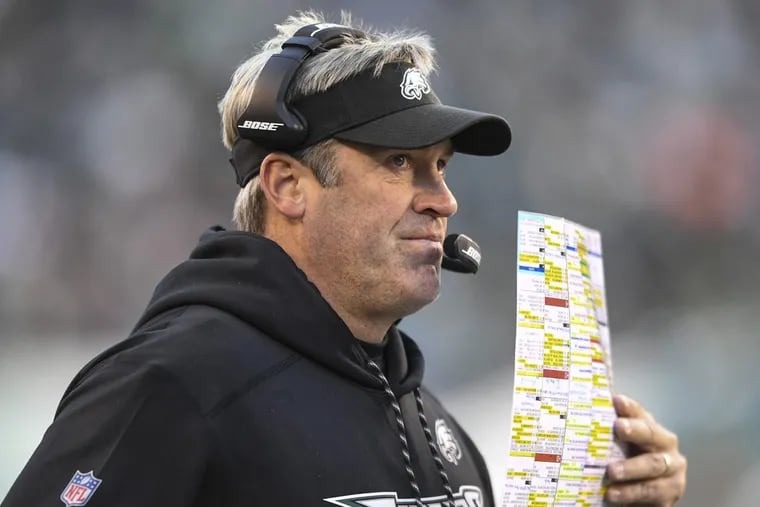 Philadelphia Eagles head coach Doug Pederson on the sidelines during Sunday’s 31-3 win over the Chicago Bears at Lincoln Financial Field.