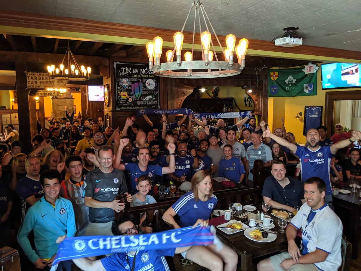 Philly Blues, Chelsea FC's supporters club in Philadelphia, at Tir na nÓg Irish Pub on match day.