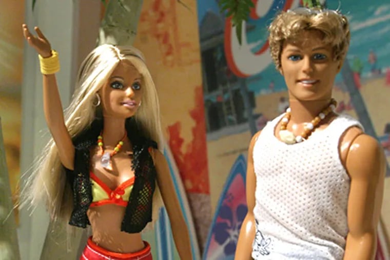 Studies reveal that skinny women and brawny men receive better pay in the workplace. Pictured: Barbie and Ken dolls. A new book explores how how men can be better allies for women in the workplace. (AP Photo/Tina Fineberg)