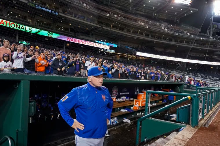 New York Mets manager Buck Showalter got suspended one game Monday night after reliever Yoan López nearly hit the Phillies' Kyle Schwarber with two low, inside fastballs in the ninth inning Sunday night in New York.