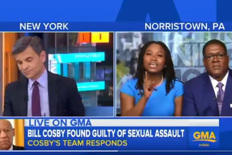 George Stephanopoulos interviews Bill Cosby’s publicists Andrew Wyatt and Ebonee Benson on “Good Morning America” the day after a jury found the entertainer guilty of aggravated indecent assault.