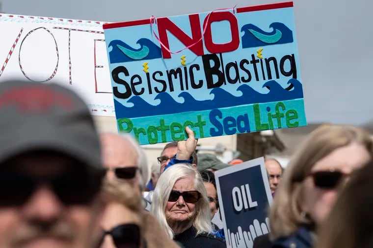 Environmental groups and residents gathered to protest on the impending seismic testing pursued by the Trump administration. The rally took place at noon at Beach Ave in Cape May.