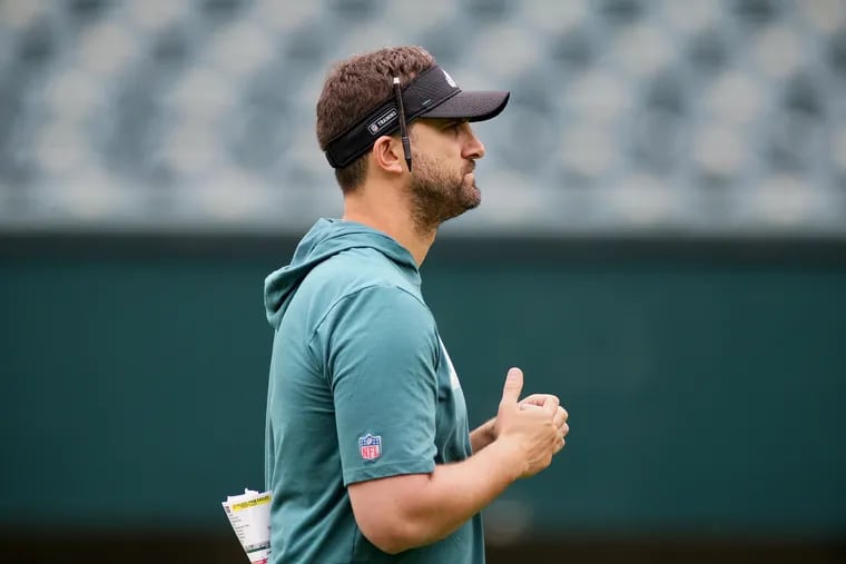 Eagles head coach Nick Sirianni watches players practice Friday at Lincoln Financial Field.