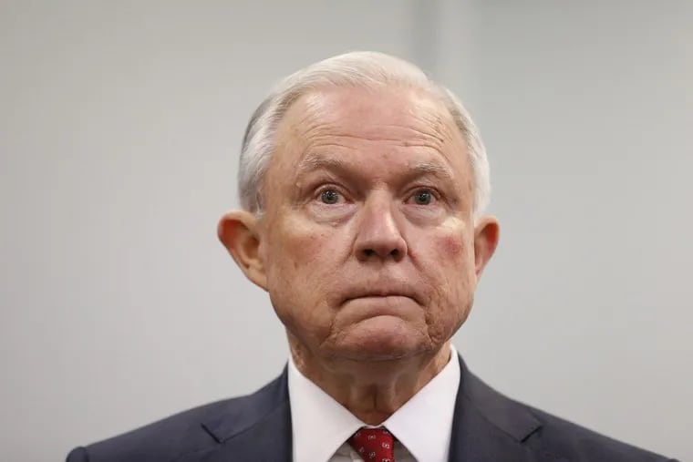 Attorney General Jeff Sessions waits to speak at the U.S. Attorney’s office in Philadelphia.