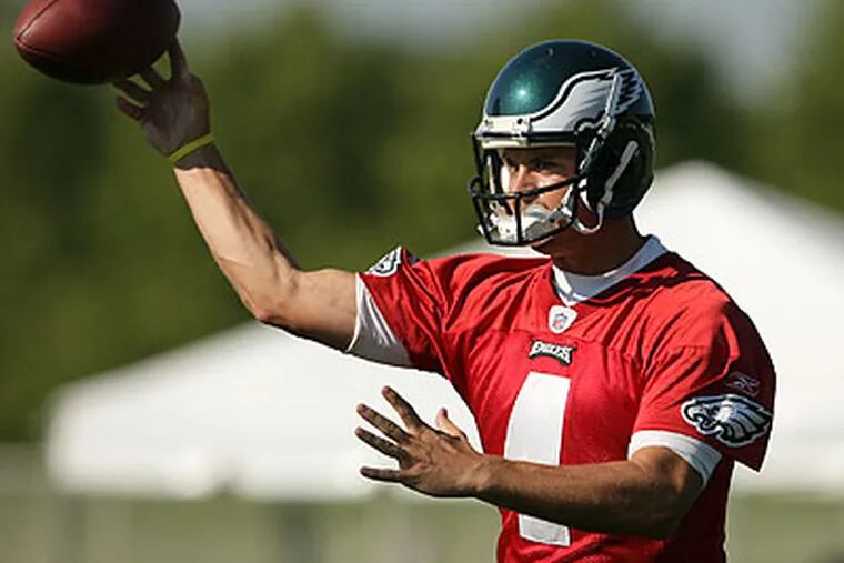 Kevin Kolb was the center of attention at Eagles training camp on Tuesday. (Yong Kim/Staff Photographer)