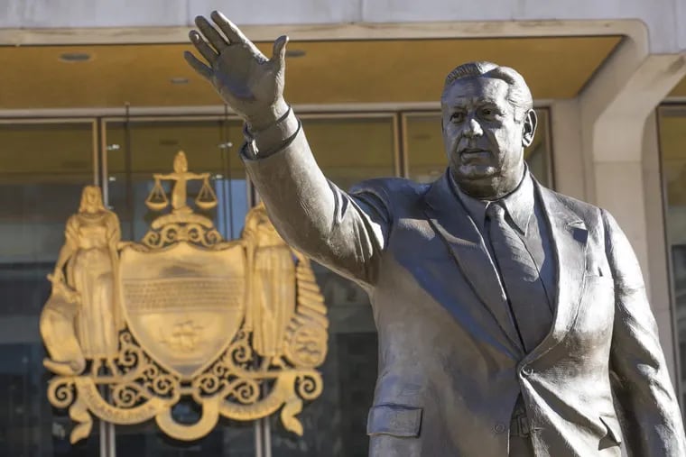 Some people want to remove this statue of the late Philadelphia Mayor Frank Rizzo, who also served as the city’s police commissioner, from outside the Municipal Services Building in Philadelphia.