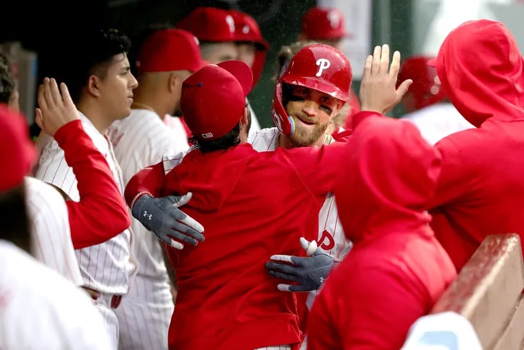 Bryce Harper went 3-of-5 at the plate with 3 RBI, including a first-inning home run.