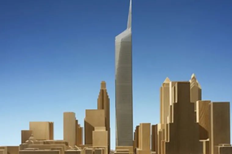 This is a model for a proposed 1,500-foot tower at 18th and Arch Streets. It would edge out Chicago&#0039;s Sears Tower, at 1,451 feet, to become the nation&#0039;s tallest building.