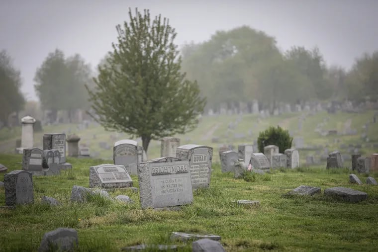 A view from Kingsessing Avenue of the Mount Moriah Cemetery in Southwest Philadelphia on April 26, 2020.