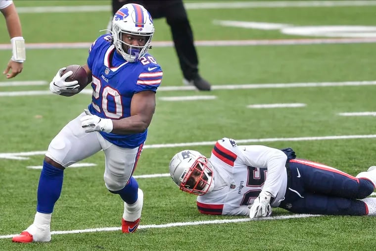 Buffalo's Zack Moss had two touchdown runs as the Bills snapped a seven-game losing streak to the Patriots.