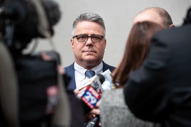 Former Philadelphia City Councilmember Bobby Henon leaves the Federal Courthouse in Philadelphia on March 1, 2023, after being sentenced to 3½ years in prison following his 2021 bribery conviction.