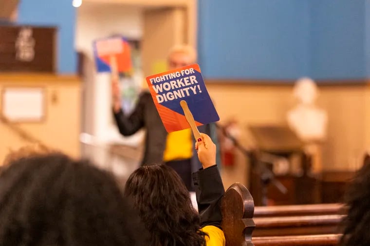 A worker participates in the "Philly Workers Fight Back" summit, an event hosted by the National Domestic Workers Alliance Pennsylvania Chapter, El Comité de Trabajadorxs, Philly Black Worker Project, and several other community organizations at the First Unitarian Church in November. These organizations are among the recipients of the city's Office of Worker Protections' Community Outreach and Education Fund awards.