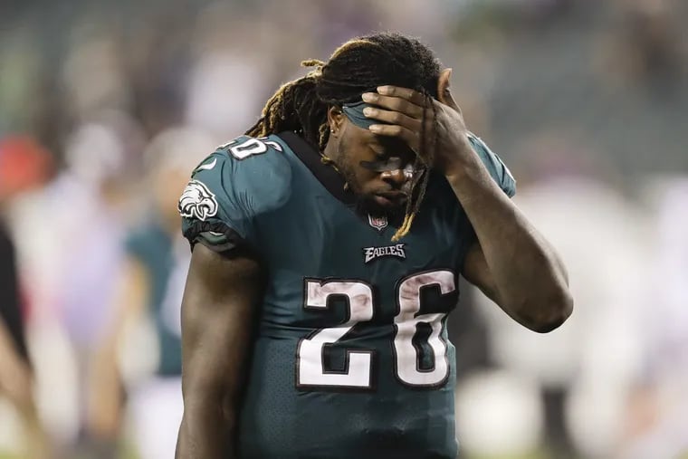 Jay Ajayi walks off the field after the Eagles lost to the Vikings on Sunday in an NFC championship game rematch.
