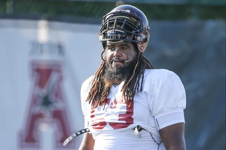 Temple offensive tackle Leon Johnson during practice Aug. 4.,