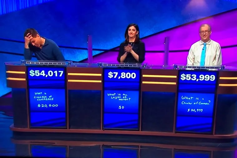 Reigning 'Jeopardy!' champion James Holzhauer (left) came within $18 of being upset by Philadelphia native Adam Levin (right) Monday night.