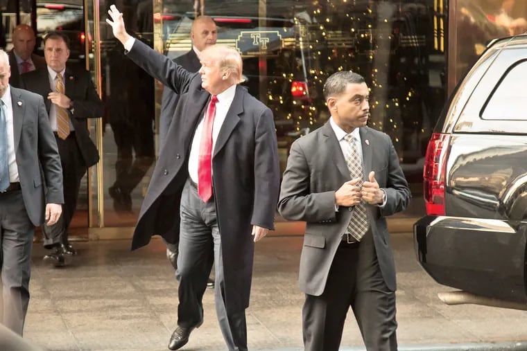 Donald Trump waves to onlookers. He spoke to the Pennsylvania Republican Party in New York City.