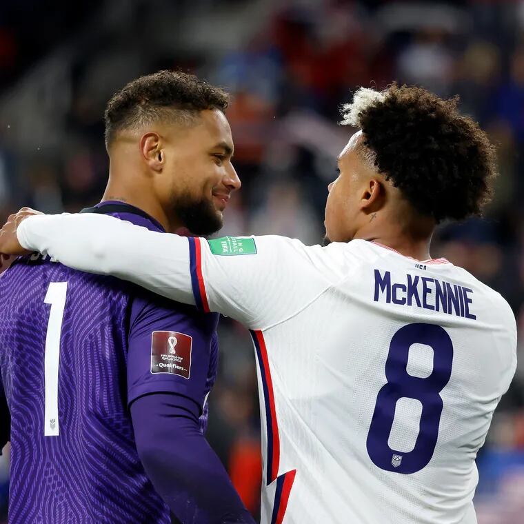 Zack Steffen (left) is back with the U.S. men's soccer team for the first time in nearly a year.
