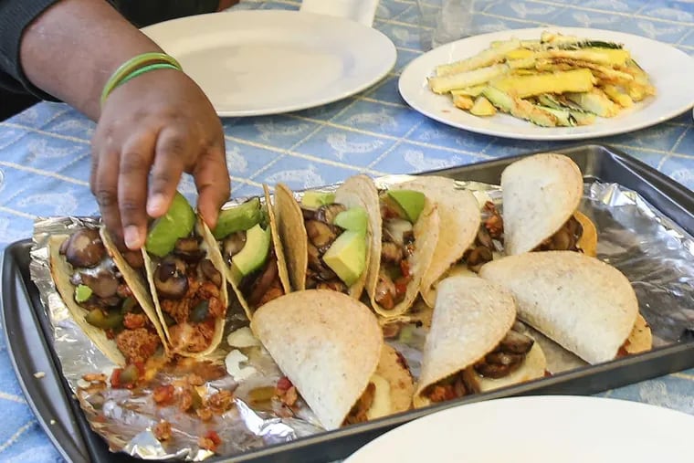 Mushroom and turkey tacos, prepared by students at the Neighborhood Center in Camden, were a hit.