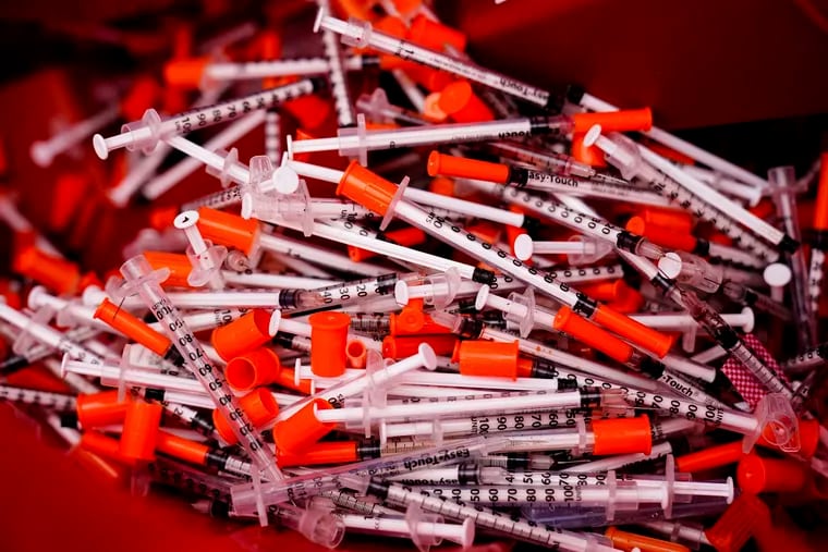 Used syringes collected at a needle exchange run by the Camden Area Health Education Center in New Jersey in February.
