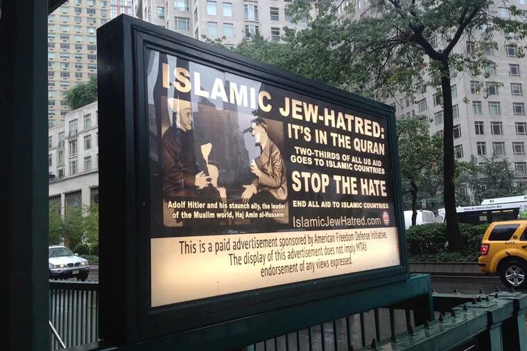 The ad the American Freedom Defense Initiative wants to run on SEPTA buses, trains, etc. This is the ad in New York.