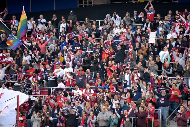 Fans at the U.S. women's soccer team's game at Red Bull Arena earlier this month.