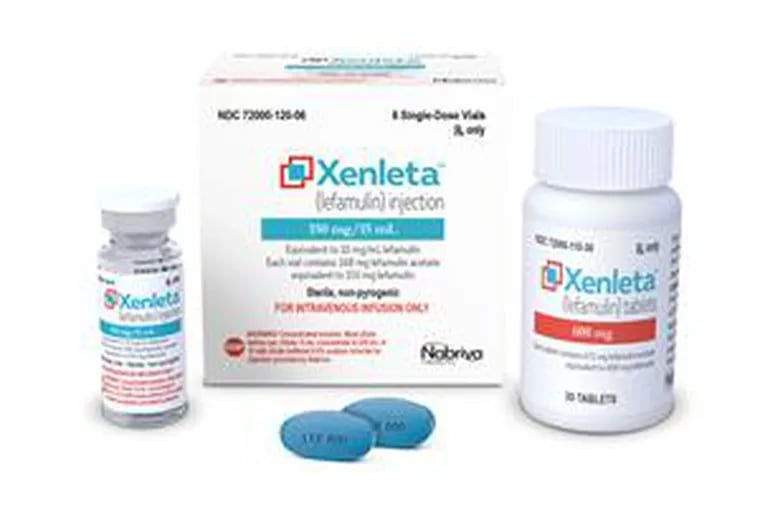 A vial bottle of Xenleta, Nabriva's first drug approved by the FDA.