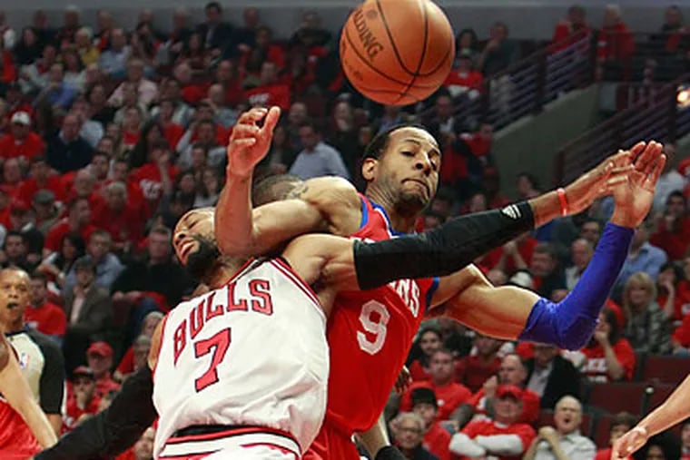 The Sixers were all over the court on defense in Game 2, and the Bulls reeled backward in shock. (Ron Cortes/Staff Photographer)