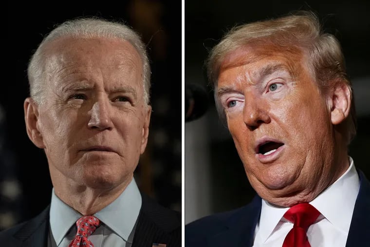 Former Vice President Joe Biden (left) and President Donald Trump will take part in dueling town hall events Thursday night that will air at the same time on separate networks.