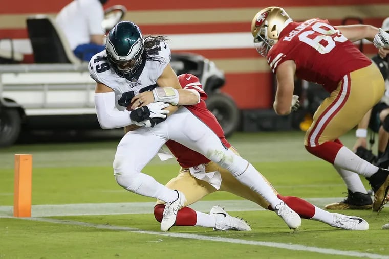 Alex Singleton scored his first NFL touchdown last October in an Eagles victory at the 49ers.