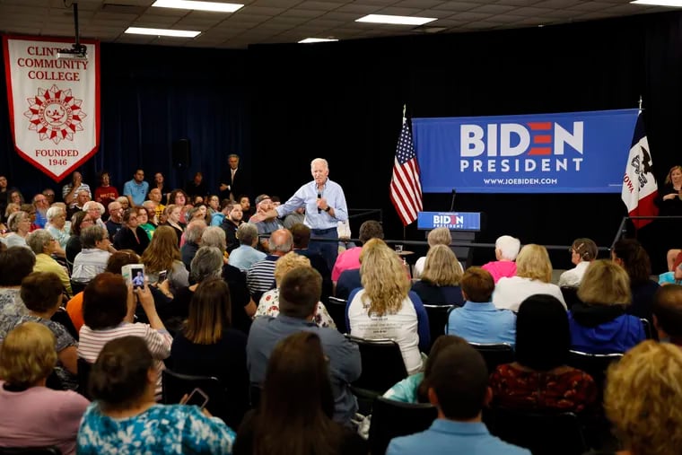 Democratic presidential candidate former Vice President Joe Biden speaks to local residents at Clinton Community College, Wednesday, June 12, 2019, in Clinton, Iowa, a state President Trump won handily in 2016.