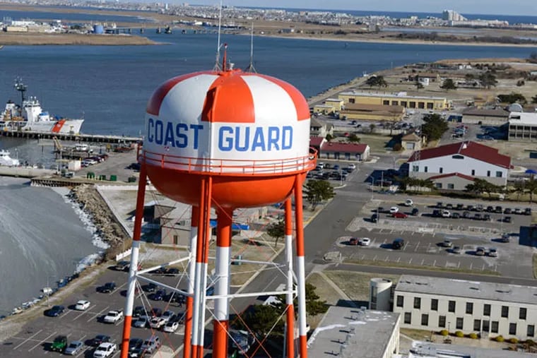 Aerial photo of the water tower at Coast Guard Training Center Cape May, N.J., shot Thursday, Jan. 8, 2015.