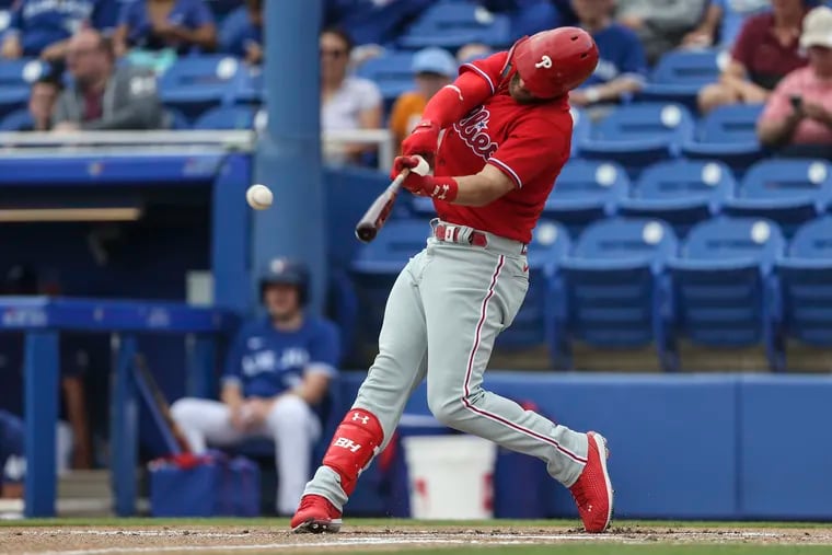 Bryce Harper, shown against the Blue Jays earlier this spring, hit two homers Wednesday in his final tuneup for the regular season.