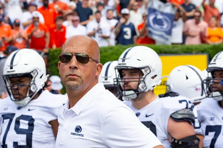 Penn State head coach James Franklin waits with his players before running onto the field against Auburn last Saturday. Penn State won 41-12.