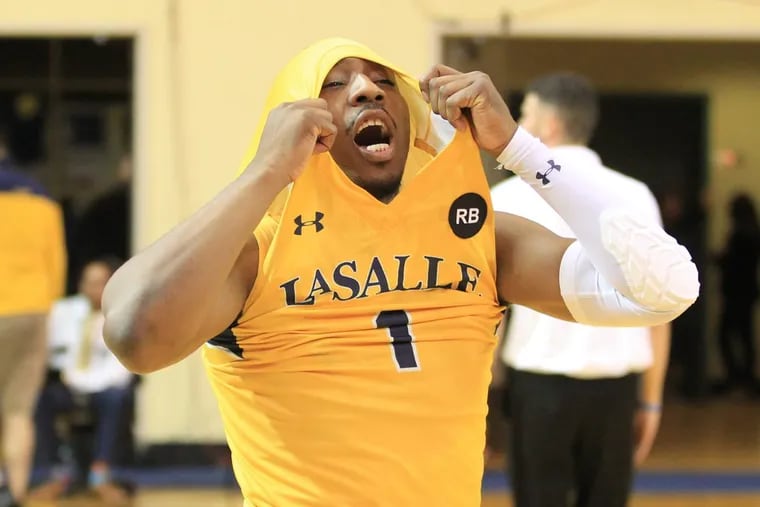 Johnnie Shuler of La Salle walks off the court after their 95-93 overtime loss to Rhode Island d on Feb. 20, 2018 at Tom Gola Arena.