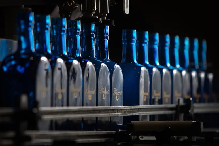 Bottles of Bluecoat American Dry Gin at Philadelphia Distilling's plant.