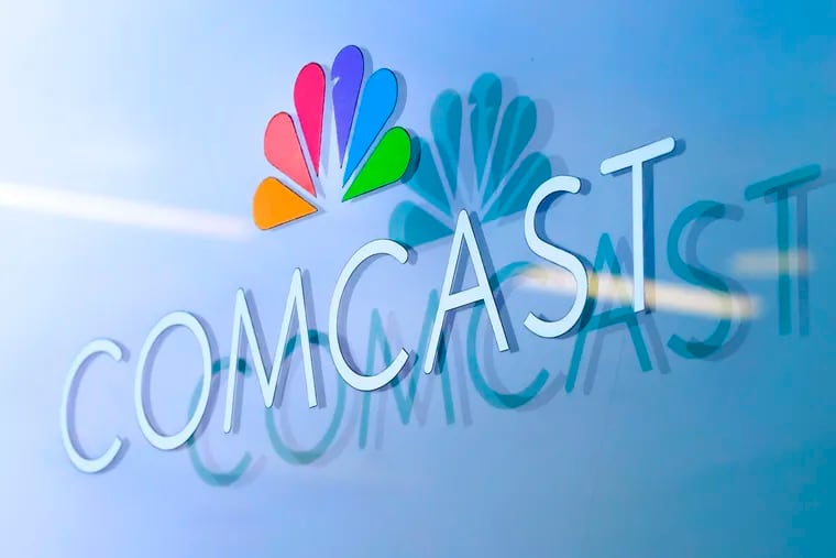 The Comcast logo as seen from the Xfinity Store in Willow Grove. Comcast fourth-quarter profits fell 9.6% to $3 billion, as the cable giant signed up far fewer internet customers than it did during the same period in 2020.