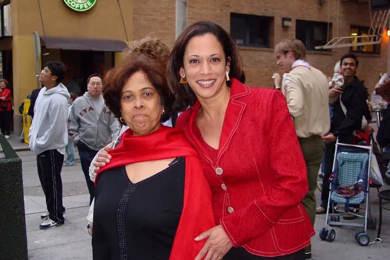 This 2007 photo provided by the Kamala Harris campaign shows her with her mother, Shyamala, at a Chinese New Year parade. (Kamala Harris campaign via AP)