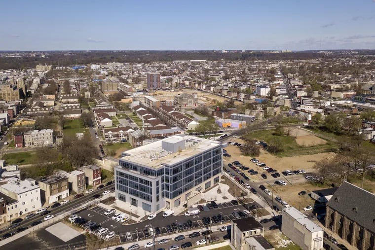 Aerial photo of the Philadelphia Housing Authority's Sharswood redevelopment site, with the agency's headquarters in the foreground.