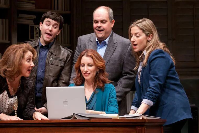 (From left) Joanna Glushak, Alex Brightman, Nancy Balbirer, Brad Oscar, and Donna Vivino take the roles of famous Jews in &quot;Stars of David.&quot;